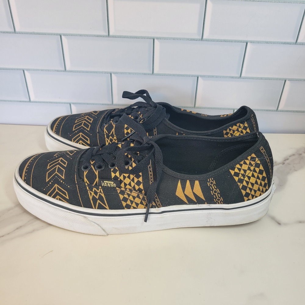 Vans Black Gold Metallic Geometric Tribal Low Top Sneakers‎ Mens 8 Womens 9.5